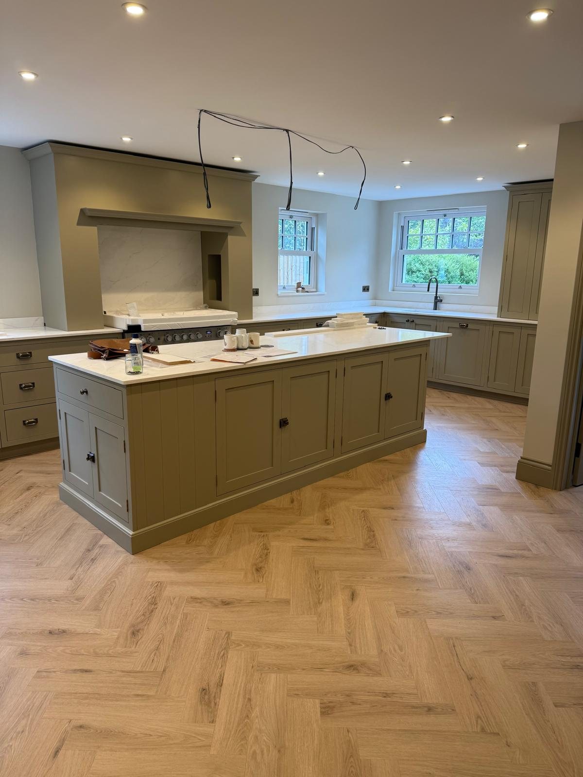 Painted shaker kitchen with a long island